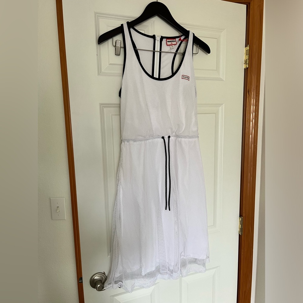 Hunter Target Mesh Dress White‎ Racerback Drawstring Sleeveless Midi Size Small